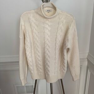 Madewell Cozy Ivory Cream Cable Knit Mockneck Sweater Size Small